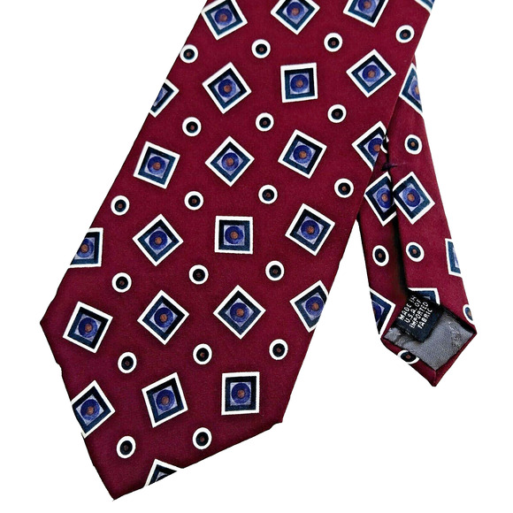 Vintage Christian Dior Silk Tie Red Geometric Classic Luxury Designer Retro USA - Picture 4 of 11